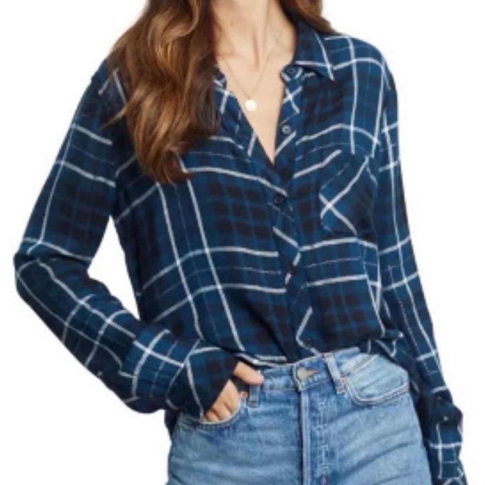 Rails Hunter long sleeve plaid button-down shirt in Twilight Azure